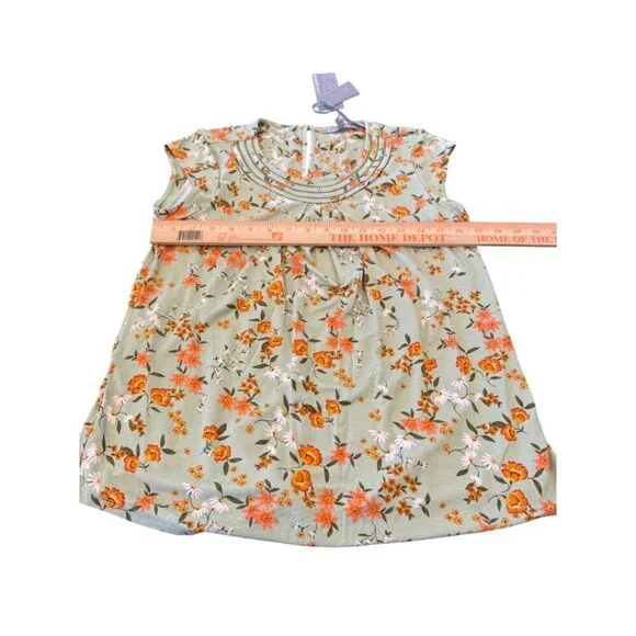 🆑Daniel Rain Green Blouse Orange Floral Size Small Petite - Picture 5 of 9